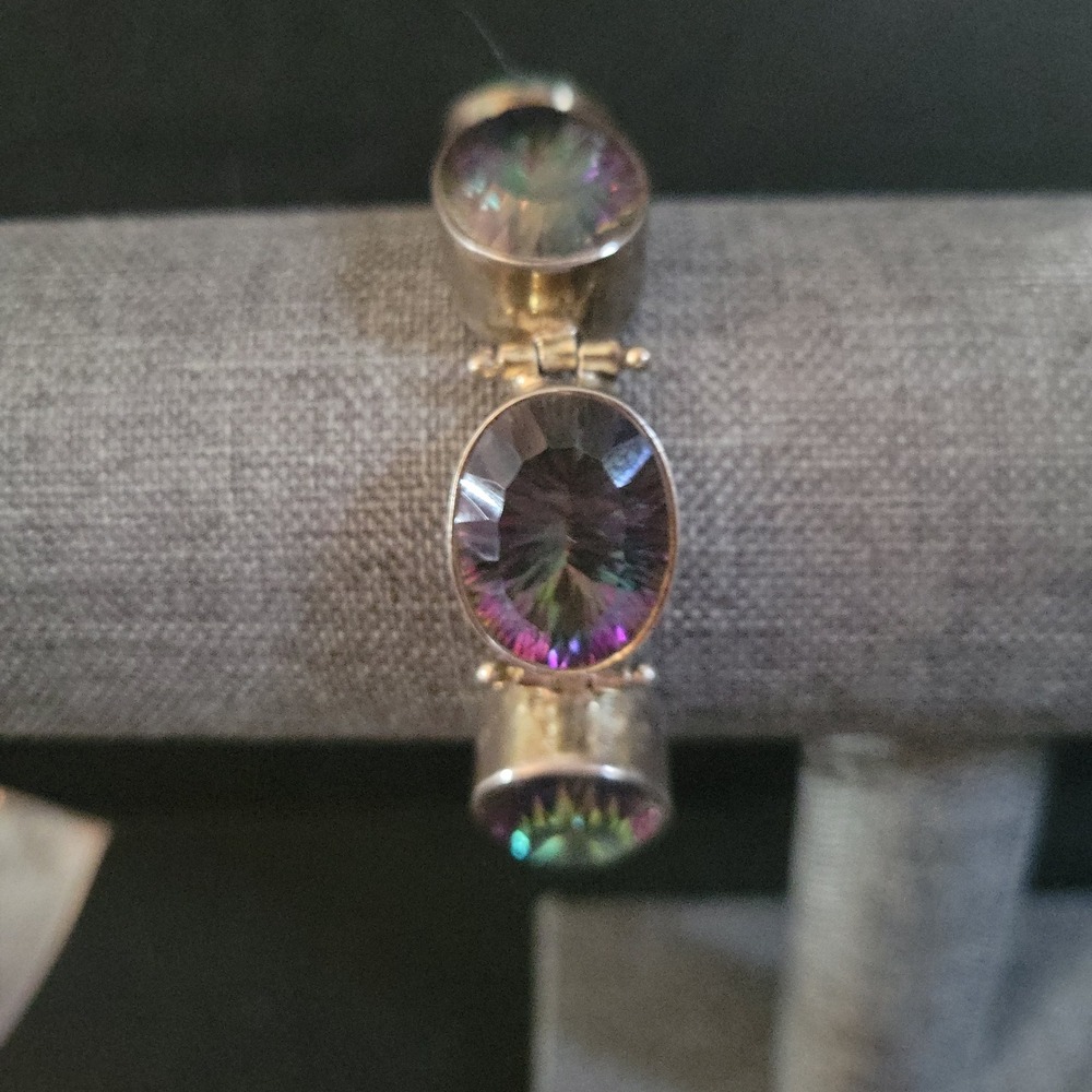Sterling Silver Mystic Topaz Oval Link Bracelet Size 7.25 90s